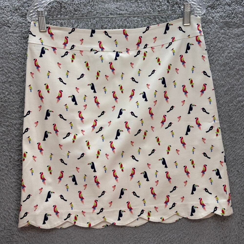 Talbots Size 8 Petite Pencil Skirt Bird‎ Design Colorful Scalloped Hem Fun Beach